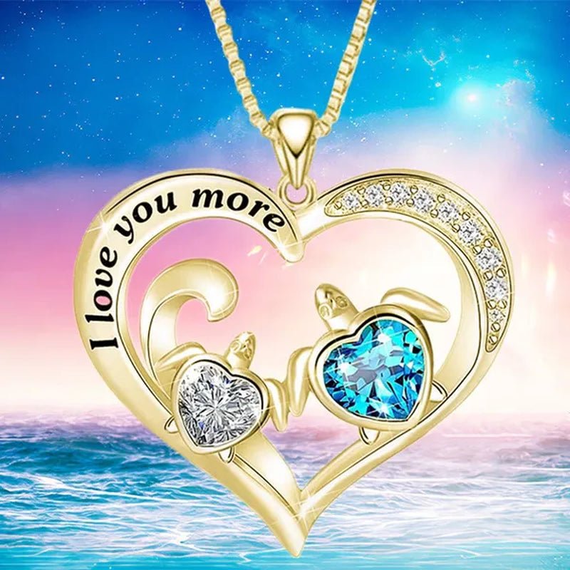 Exquisite Fashion Women Creative Heart Shaped Turtle Necklace Mother Child Turtle Sapphire Pendant Engagement Necklace Women Animal Jewelry Party Anniversary Gift - WORLD TIME VISITS