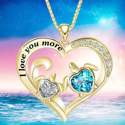 Exquisite Fashion Women Creative Heart Shaped Turtle Necklace Mother Child Turtle Sapphire Pendant Engagement Necklace Women Animal Jewelry Party Anniversary Gift - WORLD TIME VISITS