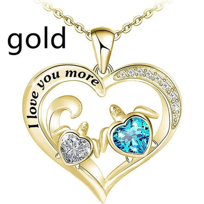 Exquisite Fashion Women Creative Heart Shaped Turtle Necklace Mother Child Turtle Sapphire Pendant Engagement Necklace Women Animal Jewelry Party Anniversary Gift - WORLD TIME VISITS