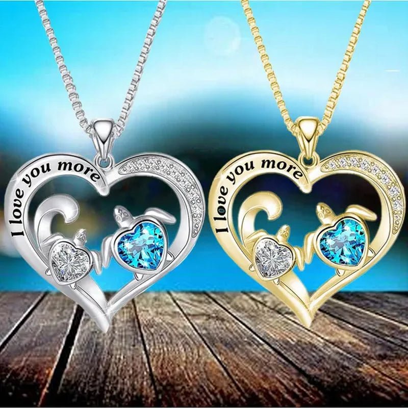 Exquisite Fashion Women Creative Heart Shaped Turtle Necklace Mother Child Turtle Sapphire Pendant Engagement Necklace Women Animal Jewelry Party Anniversary Gift - WORLD TIME VISITS