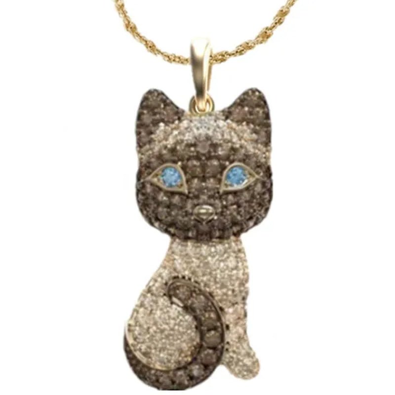 Exquisite Fashion Women's Diamond Animal Jewelry Accessories Gift Necklace Lovely Cat Pendant European and American Women's Diamond Necklace Birthday Party Valentine's Day Anniversary Gift - WORLD TIME VISITS