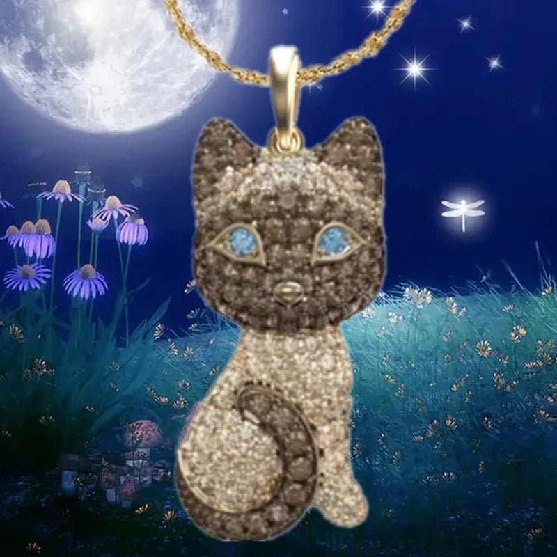 Exquisite Fashion Women's Diamond Animal Jewelry Accessories Gift Necklace Lovely Cat Pendant European and American Women's Diamond Necklace Birthday Party Valentine's Day Anniversary Gift - WORLD TIME VISITS