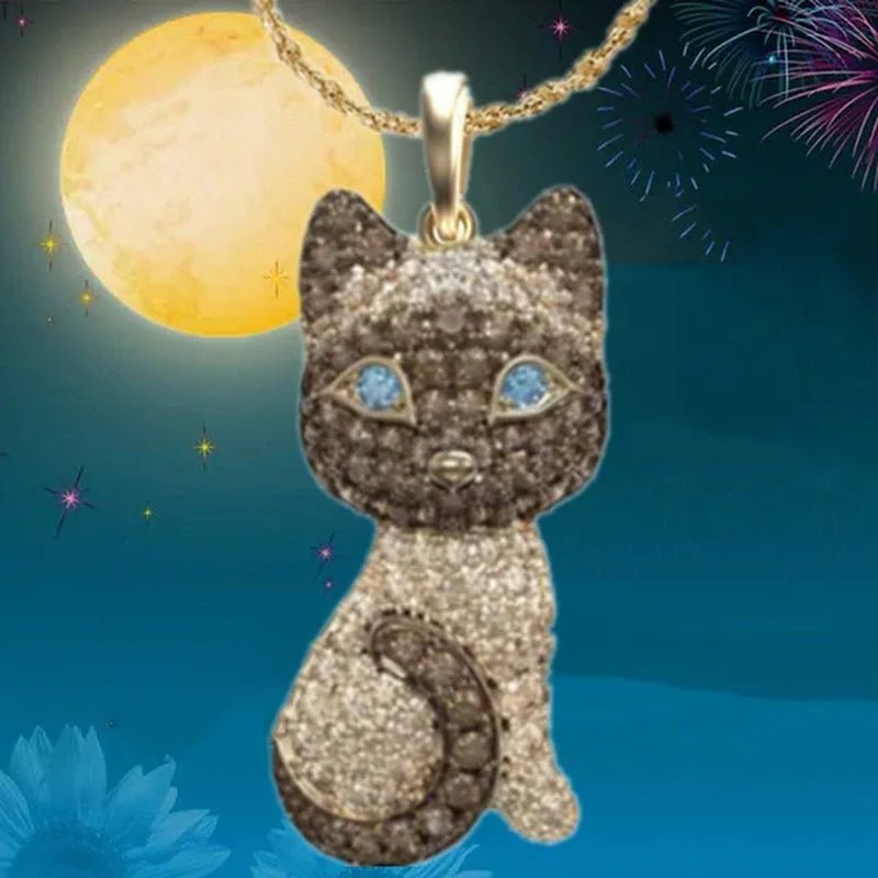 Exquisite Fashion Women's Diamond Animal Jewelry Accessories Gift Necklace Lovely Cat Pendant European and American Women's Diamond Necklace Birthday Party Valentine's Day Anniversary Gift - WORLD TIME VISITS