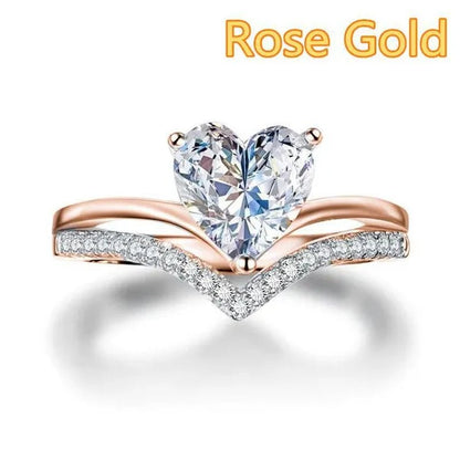 Exquisite Heart Rings for Women Fashion Engagement Wedding Party Crystal Zircon Ring Gifts - WORLD TIME VISITS