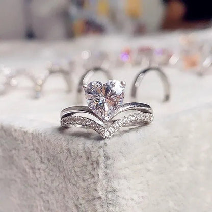 Exquisite Heart Rings for Women Fashion Engagement Wedding Party Crystal Zircon Ring Gifts - WORLD TIME VISITS