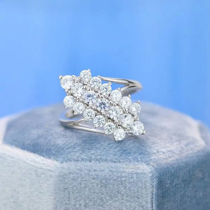 Exquisite Luxury Three Rows Sparkling Zirconia Ring Bridal Engagement Reception Anniversary Jewelry Gift - WORLD TIME VISITS