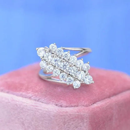 Exquisite Luxury Three Rows Sparkling Zirconia Ring Bridal Engagement Reception Anniversary Jewelry Gift - WORLD TIME VISITS