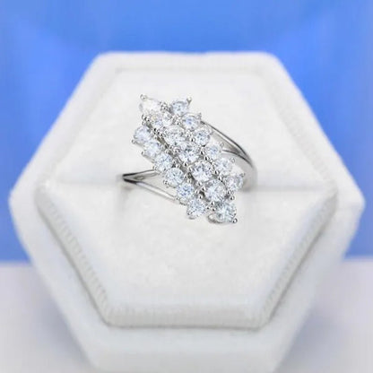 Exquisite Luxury Three Rows Sparkling Zirconia Ring Bridal Engagement Reception Anniversary Jewelry Gift - WORLD TIME VISITS
