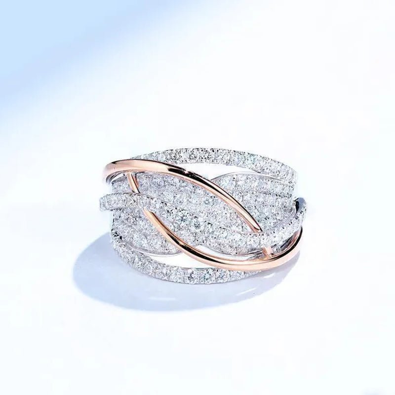 Exquisite Luxury Women's Fashion Dazzling Ring Silver Plated Rose Gold Plated Two - color Cross White Cubic Zirconia Ring Elegant Princess Romantic Bride Engagement Ring Noble Anniversary Ring Christmas Gift Jewelry - WORLD TIME VISITS