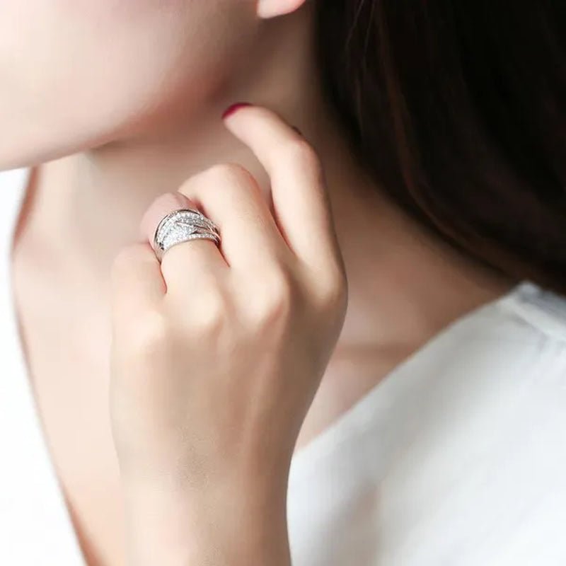 Exquisite Luxury Women's Fashion Dazzling Ring Silver Plated Rose Gold Plated Two - color Cross White Cubic Zirconia Ring Elegant Princess Romantic Bride Engagement Ring Noble Anniversary Ring Christmas Gift Jewelry - WORLD TIME VISITS