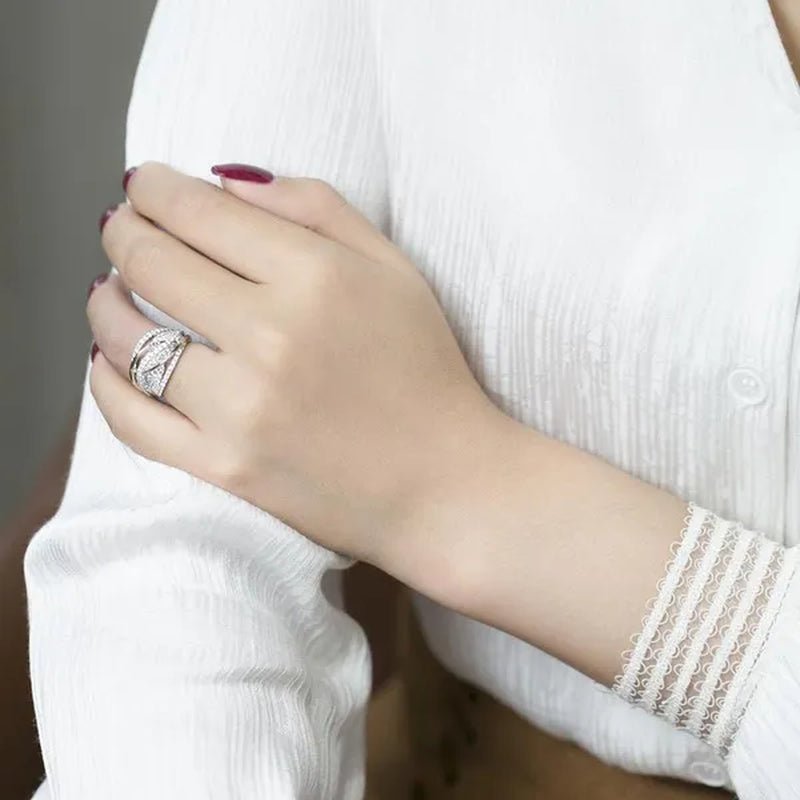 Exquisite Luxury Women's Fashion Dazzling Ring Silver Plated Rose Gold Plated Two - color Cross White Cubic Zirconia Ring Elegant Princess Romantic Bride Engagement Ring Noble Anniversary Ring Christmas Gift Jewelry - WORLD TIME VISITS