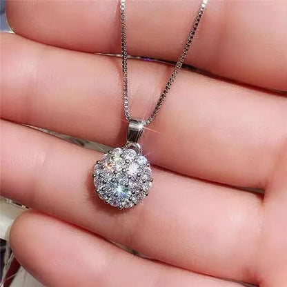 Exquisite Micro Pave Cubic Zirconia Round Crystal Ball Pendant Necklace for Women Anniversary Gift - WORLD TIME VISITS