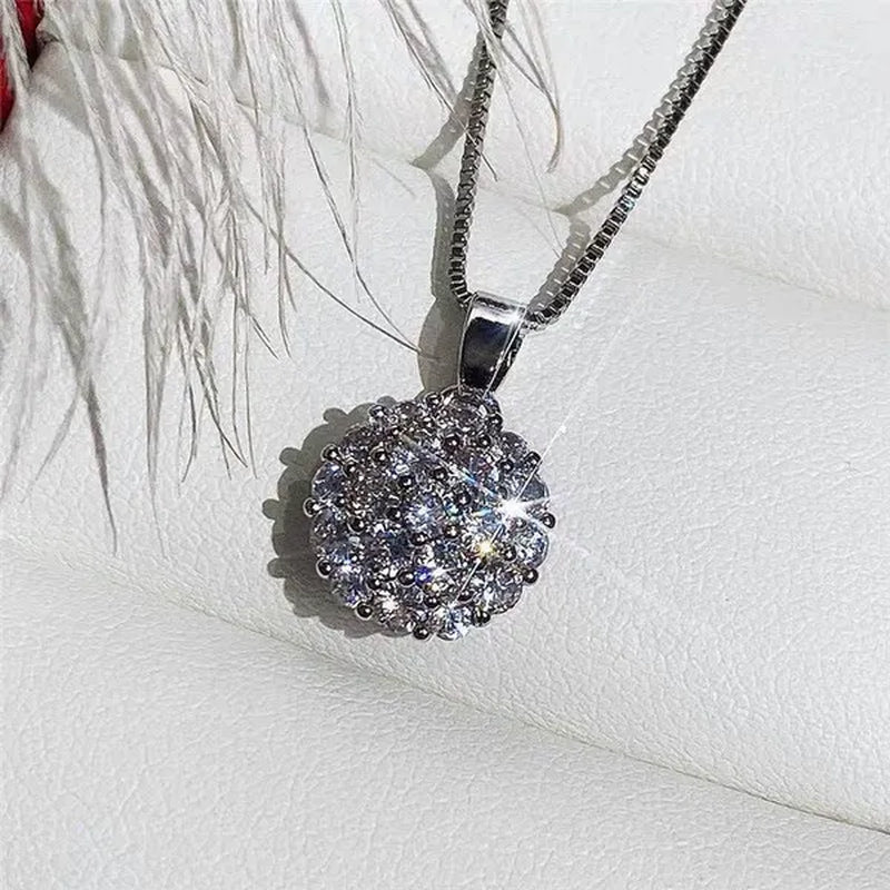 Exquisite Micro Pave Cubic Zirconia Round Crystal Ball Pendant Necklace for Women Anniversary Gift - WORLD TIME VISITS