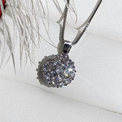 Exquisite Micro Pave Cubic Zirconia Round Crystal Ball Pendant Necklace for Women Anniversary Gift - WORLD TIME VISITS