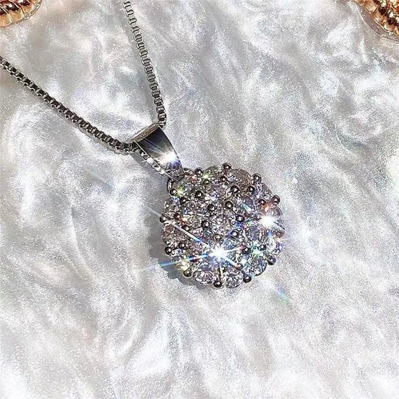 Exquisite Micro Pave Cubic Zirconia Round Crystal Ball Pendant Necklace for Women Anniversary Gift - WORLD TIME VISITS