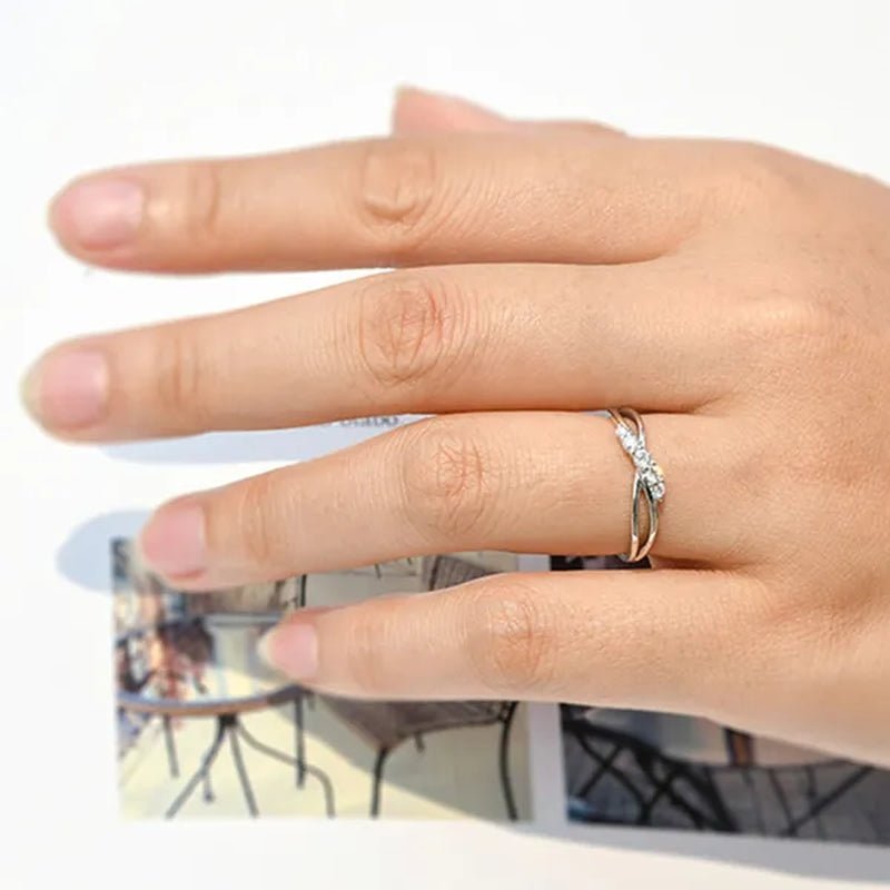 Exquisite Silver Color Twist Ring Shiny Crystal Zircon Wedding Band Engagement Rings for Women Anniversary Party Gift - WORLD TIME VISITS