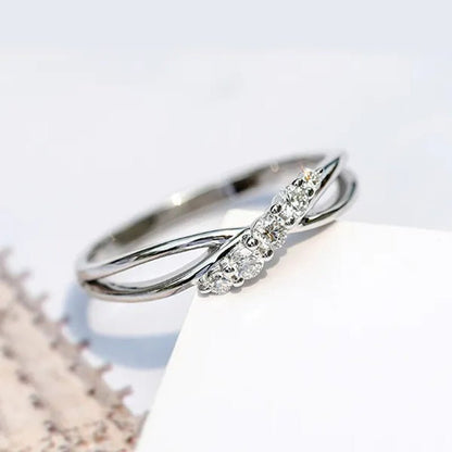 Exquisite Silver Color Twist Ring Shiny Crystal Zircon Wedding Band Engagement Rings for Women Anniversary Party Gift - WORLD TIME VISITS