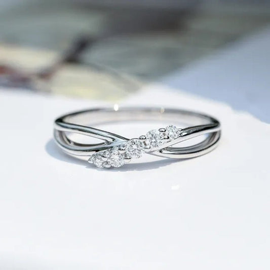Exquisite Silver Color Twist Ring Shiny Crystal Zircon Wedding Band Engagement Rings for Women Anniversary Party Gift - WORLD TIME VISITS