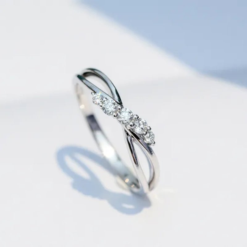 Exquisite Silver Color Twist Ring Shiny Crystal Zircon Wedding Band Engagement Rings for Women Anniversary Party Gift - WORLD TIME VISITS