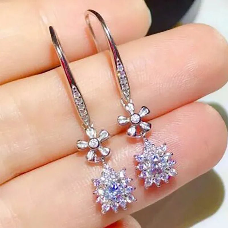 Exquisite Snowflake Shaped Brilliance Lab Diamond Drop Earrings Silver Plated Hook Earrings for Women Wedding Bridal Banquet Party Fashion Christmas Gift - WORLD TIME VISITS