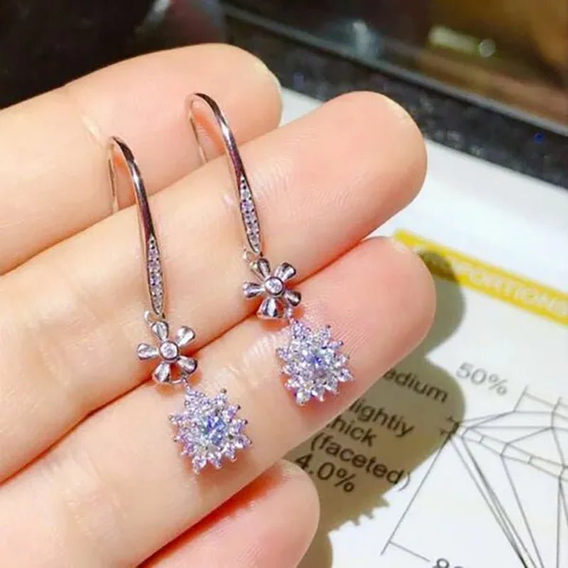 Exquisite Snowflake Shaped Brilliance Lab Diamond Drop Earrings Silver Plated Hook Earrings for Women Wedding Bridal Banquet Party Fashion Christmas Gift - WORLD TIME VISITS