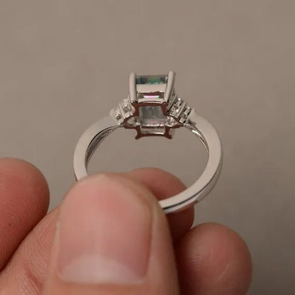 Exquisite Women's 925 Sterling Silver Ring Princess Cut Mystic Rainbow Topaz Engagement Diamond Jewelry Christmas Birthday Proposal Gift Halloween Party Wedding Band Rings Size 6 - 10 - WORLD TIME VISITS
