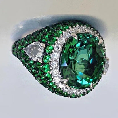 Exquisite Women Ladies Green Emerald Eternity Ring Anniversary Gift Engagement Bridal Wedding Jewelry Rings Size 4-12