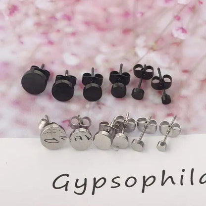 1PCS Stainless Steel Black Color Hypoallergenic Minimalist Flat Circle Earings for Men and Women Daily Wear Steel Titanium Earrings - WORLD TIME VISITS
