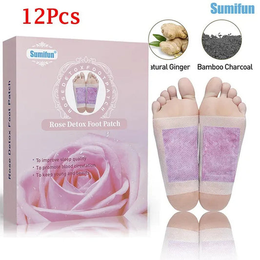 Sumifun 12pcs/box Rose Detox Foot Pads Foot Patches Detox Patches Adhesive Improve Sleep Quality Weight Loss Slimming Patch Health Care