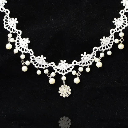 White Lace Necklace Chokers Black Collares Vintage Style Female Gothic Wedding Red Rose Crystal Diamond Pendant Collarbone Necklaces Chain Accessories for Women Girls - WORLD TIME VISITS