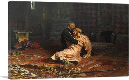 Ivan the Terrible and His Son Ivan 1885 Canvas Art Print Stretched Framed Painting Picture Poster Giclee Wall Decor by Ilya Repin - 26" X 18" (0.75" Deep)