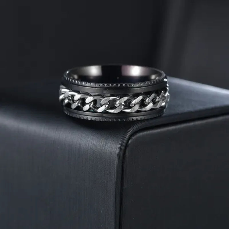 Fashion Punk Stainless Steel 8mm Rings for Men Chain Rings Biker Grooved Edge, Size 6-12 - WORLD TIME VISITS