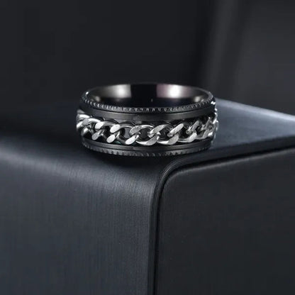Fashion Punk Stainless Steel 8mm Rings for Men Chain Rings Biker Grooved Edge, Size 6-12 - WORLD TIME VISITS