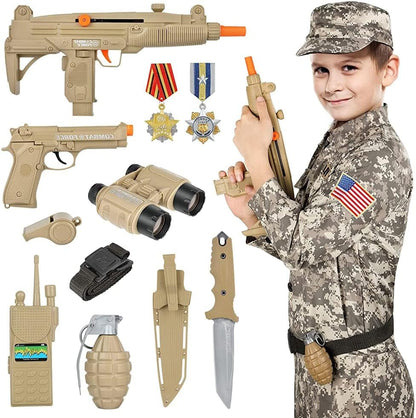 Kids Army Soldier Dress up Costume Role Play Set, Deluxe Christmas Gift for Kids Boys Aged 3-12