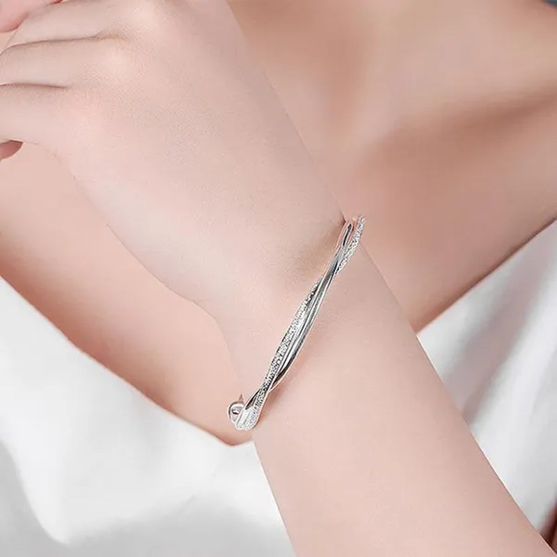 925 Sterling Silver Original Pretty Weave Bangles Bracelet for Women Fashion Party Wedding Engagement Jewelry Adjustable