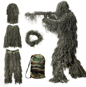 5 in 1 Ghillie Suit, 3D Camouflage Hunting Apparel W/Jacket, Pants, Hood, Carry Bag for Adults/Youth, S/M/L/XL/XXL