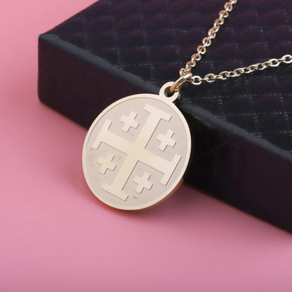 Religious Jewelry Jerusalem Crusaders Cross Disc Pendant Necklace Greek Orthodox Jewelry