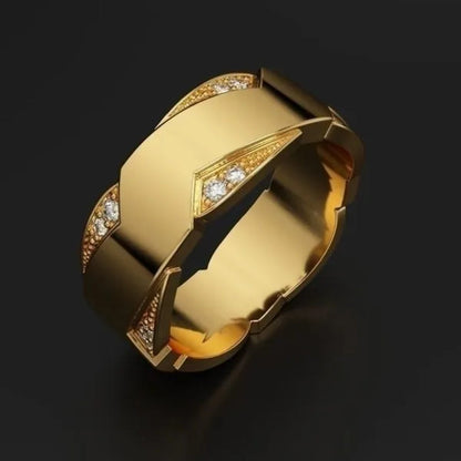 Elegant Dazzling Fashion Jewelry Classic Business Men's 18K Solid Gold Ring White Sapphire Diamond Ring European and American Business Men's Engagement Wedding Ring Anniversary Gift Birthday Banquet Luxury Jewelry Size US5-13
