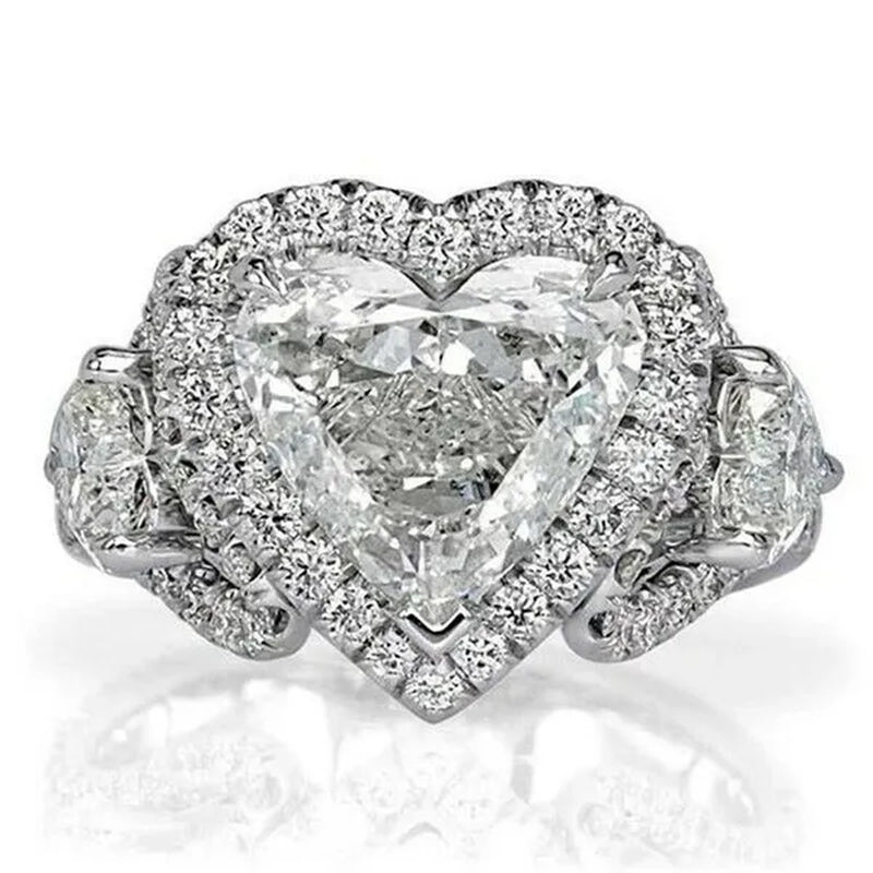 Elegant Beautiful Woman Fashion Exquisite 925 Sterling Silver Natural White Sapphire Gemstone Diamond Love Heart Ring Noble Princess Proposal Engagement Wedding Jewelry Anniversary Gift Birthday Party Accessories Christmas Gift Size US4-12 Bague Femme