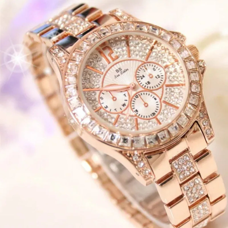 BS Bee Sister Luxury Creative Women Watches Gold Rhinestone Shining Design Bracelet Watches Ladies Women Wrist Watch Montre Femme