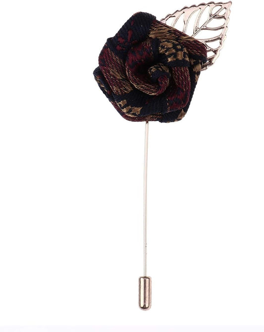 Unisex Vintage Rose Flower Brooch Pin Floral Lapel Boutonniere Pins Suit Lapel Shirt Collar with Hanging Chain