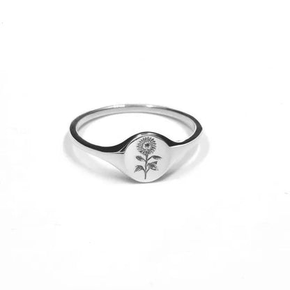(3 Color)Simple Classic Fashion Sunflower Flower Ring Elegant Woman Engagement Ring Exquisite Wedding Anniversary Gift Ring Band Mother Birthday Christmas Party Ornament Size US4-11