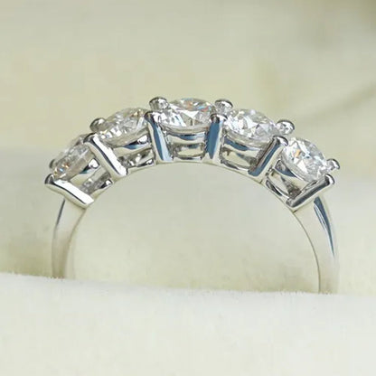 Queen Brilliance 1.5 Ct Engagement Wedding Band Half Eternity Moissainite CZ Diamond 925 Sterling Silver Ring