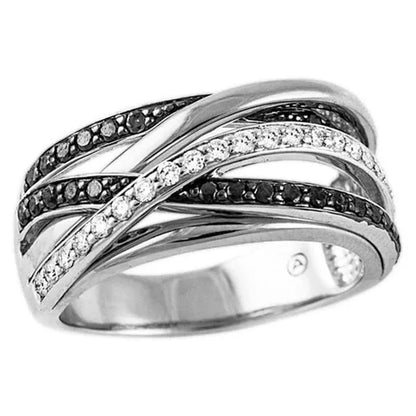 Trendy Intertwined Crossover Ring Black Gemstone Cubic Zirconia Rings for Women Engagement Wedding Ring Jewelry