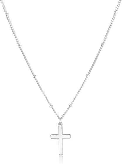 Cross Necklace for Women 18K White Gold Plated Stainless Steel Cross Choker Necklace Dainty Simple Chain Pendant Necklaces Easter Christian Baptism Religious Faith Jewelry Gift for Her