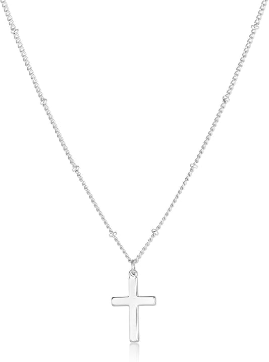 Cross Necklace for Women 18K White Gold Plated Stainless Steel Cross Choker Necklace Dainty Simple Chain Pendant Necklaces Easter Christian Baptism Religious Faith Jewelry Gift for Her
