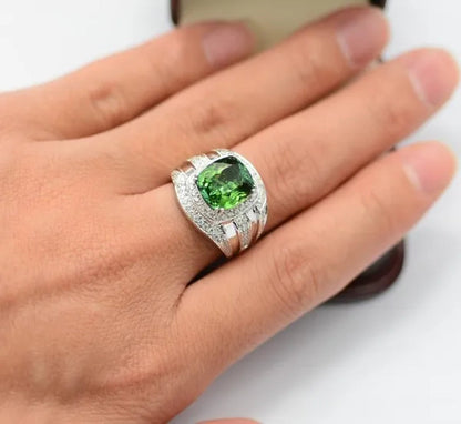 Business Men's Fashion Ring Green Zircon Ring Wedding Engagement Party Jewelry