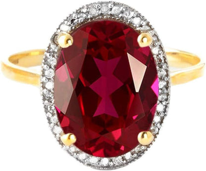 7.93 Ct 14K Solid Gold Ring Oval-Shaped Ruby Diamonds