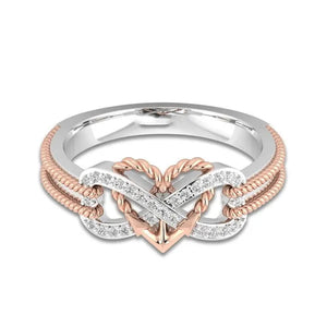 High Quality Exquisite Two Tone Plated Rose Gold / Black Filled 925 Sterling Silver Rings for Women Natural White Sapphire Diamond Ring Bride Princess Wedding Engagement Heart Ring
