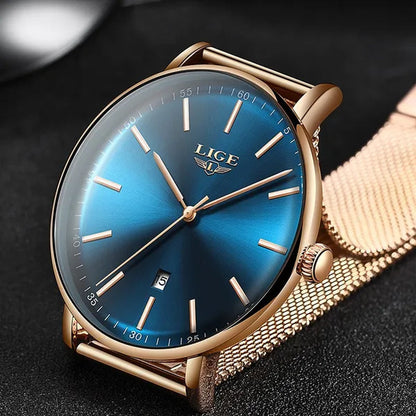 2019 LIGE Luxury Rose Gold Ladies Watch Simple Fashion Casual Ladies Watch Ultra-Thin Waterproof Quartz Watch Montre Femme